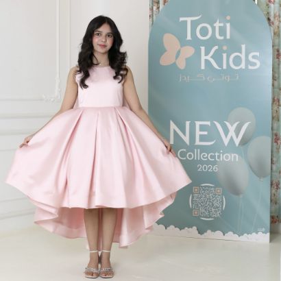 صورة فستان بناتي بلونين هاي لو | تصميم بفيونكة خلفية ضخمة - M3768